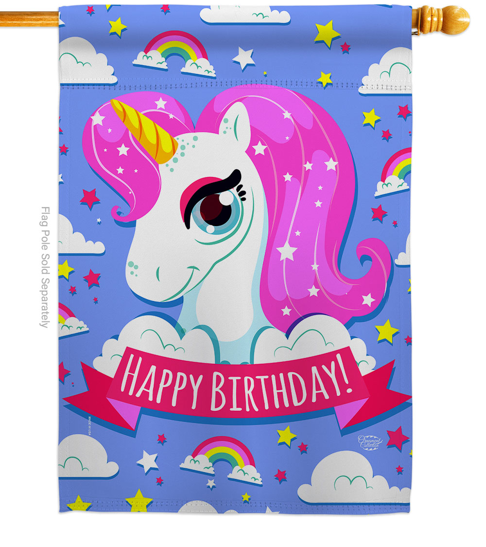 Magical Unicorn Birthday Celebration Double-Sided Garden Decorative House Flag, Multi Color