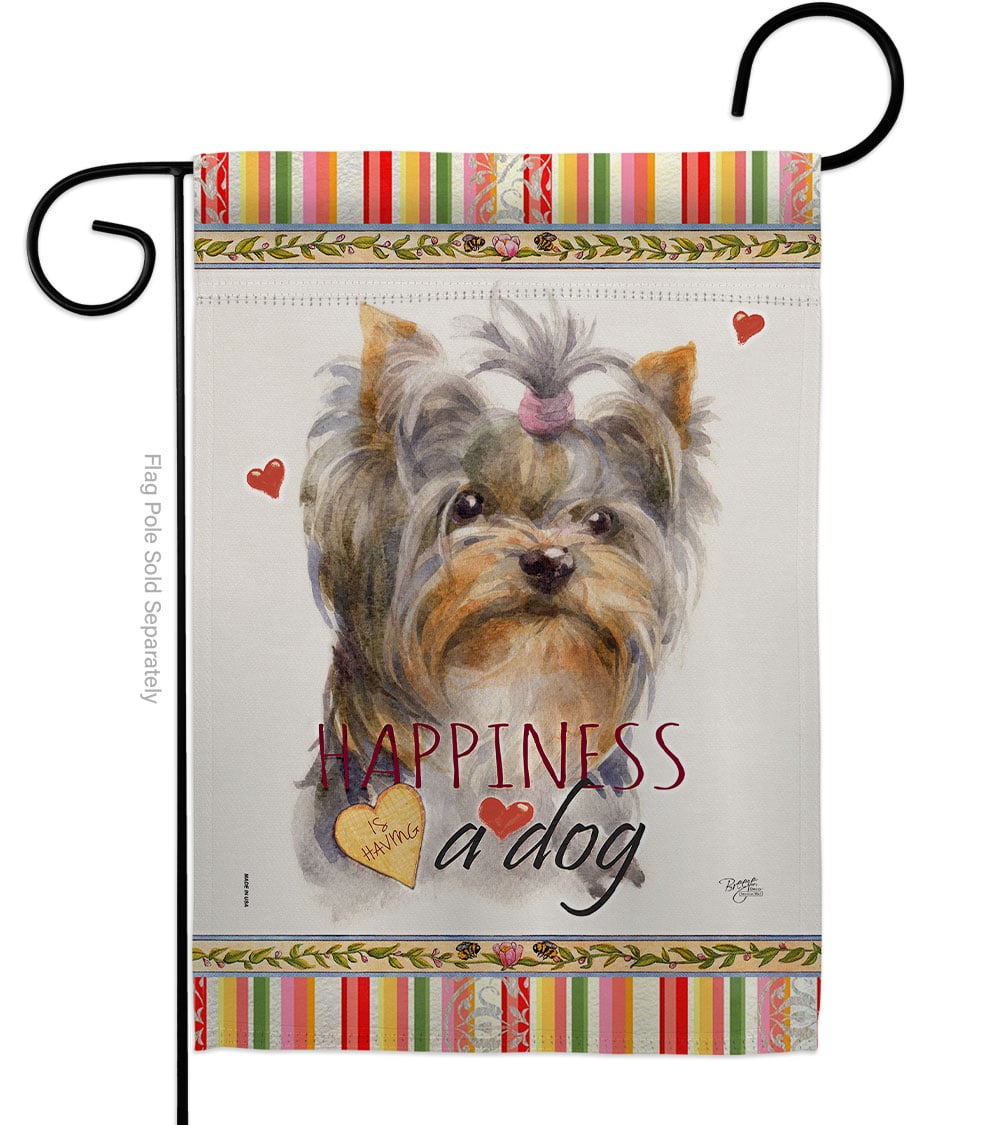 G160271-BO Yorkshire Happiness Animals Dog 13 x 18.5 in. Double-Sided Decorative Vertical Garden Flags for House Decoration Banner Yard Gift