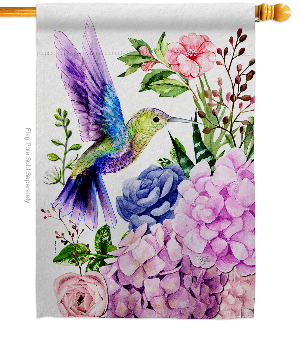 Purple Hummingbird Animals Bird 28 x 40 in. Double-Sided Decorative Vertical House Flags for Decoration Banner Garden Yard Gift