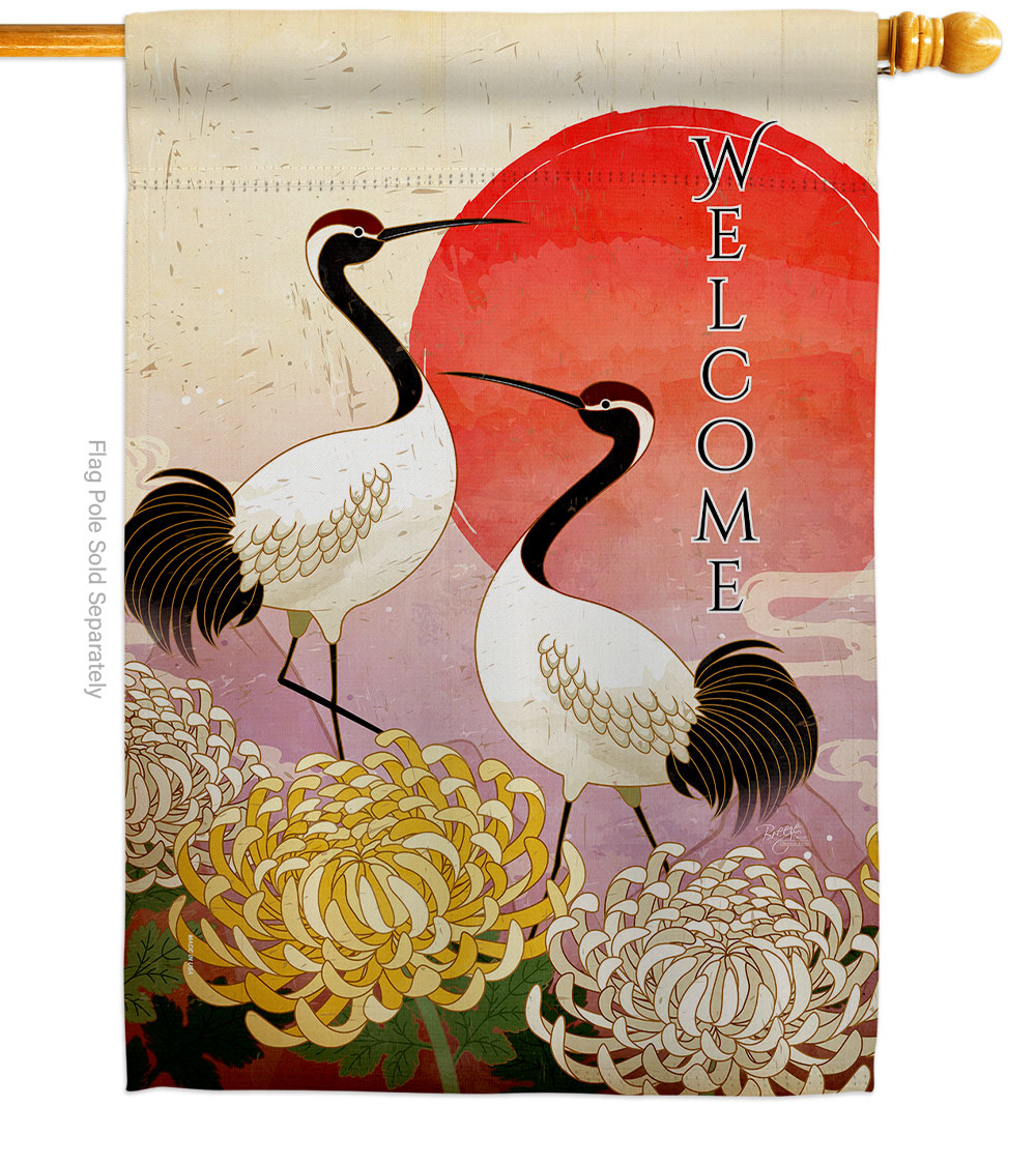 Red Crowned Crane Animals Bird 28 x 40 in. Double-Sided Decorative Vertical House Flags for Decoration Banner Garden Yard Gift