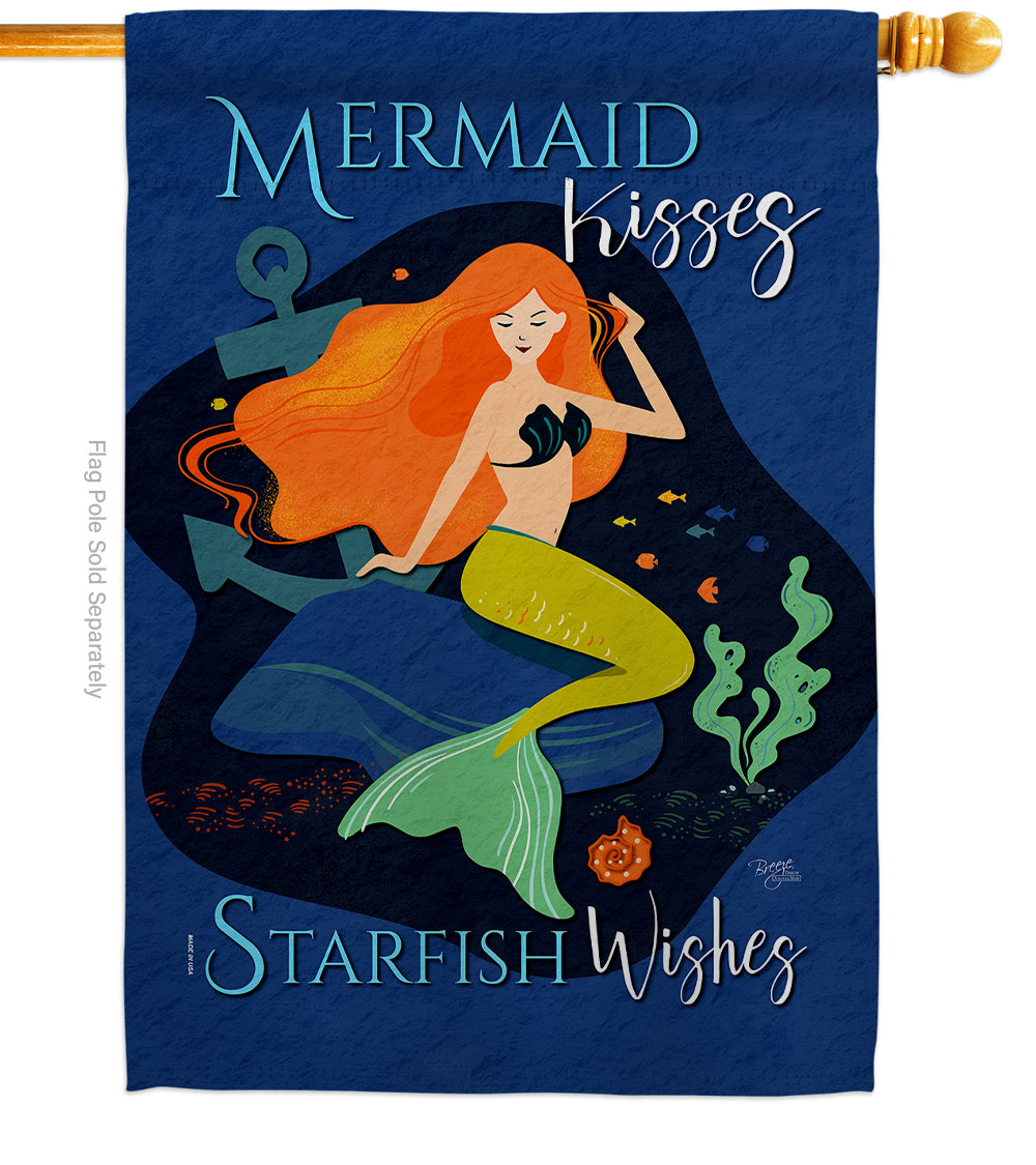 Mermaid Kiess Animals Sea Creature 28 x 40 in. Double-Sided Decorative Vertical House Flags for Decoration Banner Garden Yard Gift