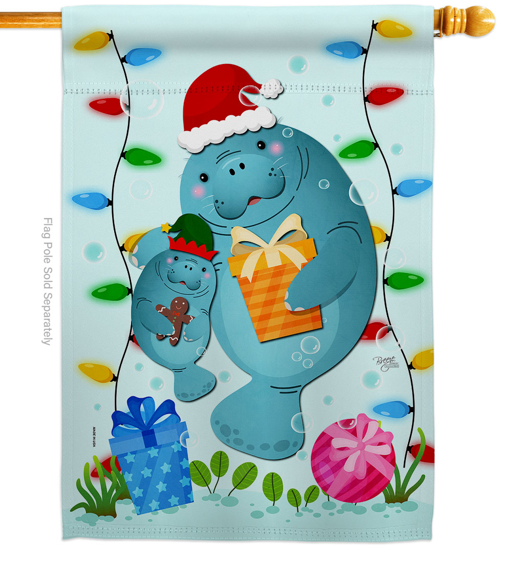 Manatees Christmas Animals Sea Creature 28 x 40 in. Double-Sided Decorative Vertical House Flags for Decoration Banner Garden Yard Gift