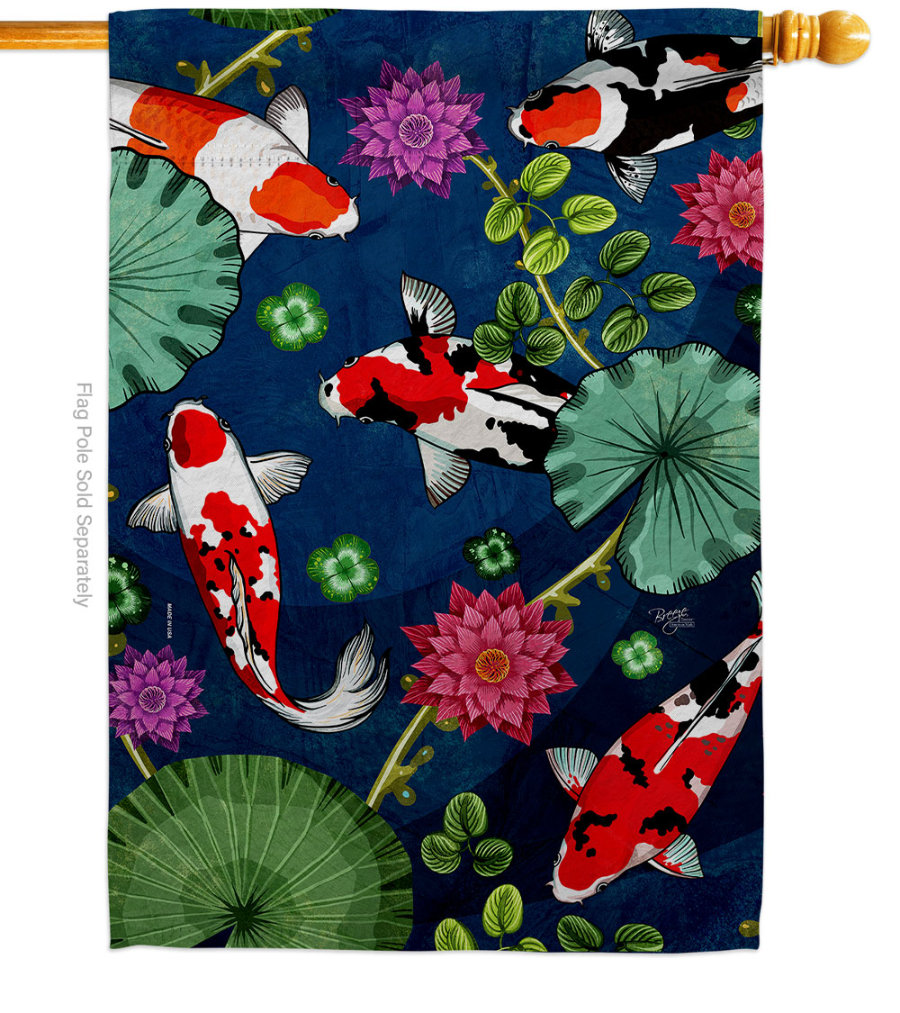 Koi Pond Animals Sea Creature 28 x 40 in. Double-Sided Decorative Vertical House Flags for Decoration Banner Garden Yard Gift