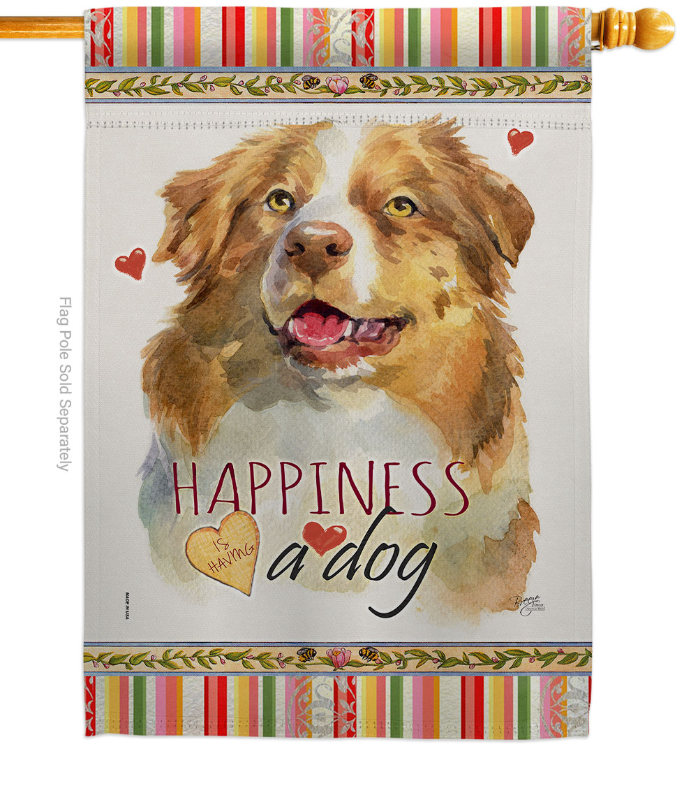 Yellow Australian Shepherd Happiness Animals Dog 28 x 40 in. Double-Sided Decorative Vertical House Flags for Decoration Banner Garden Yard Gift