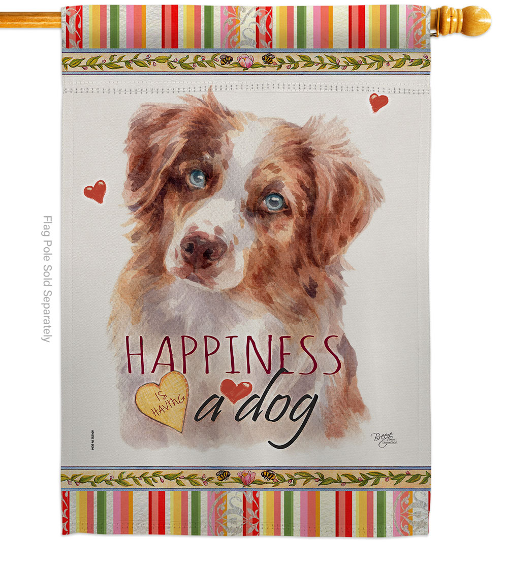 Red Australian Shepherd Happiness Animals Dog 28 x 40 in. Double-Sided Decorative Vertical House Flags for Decoration Banner Garden Yard Gift