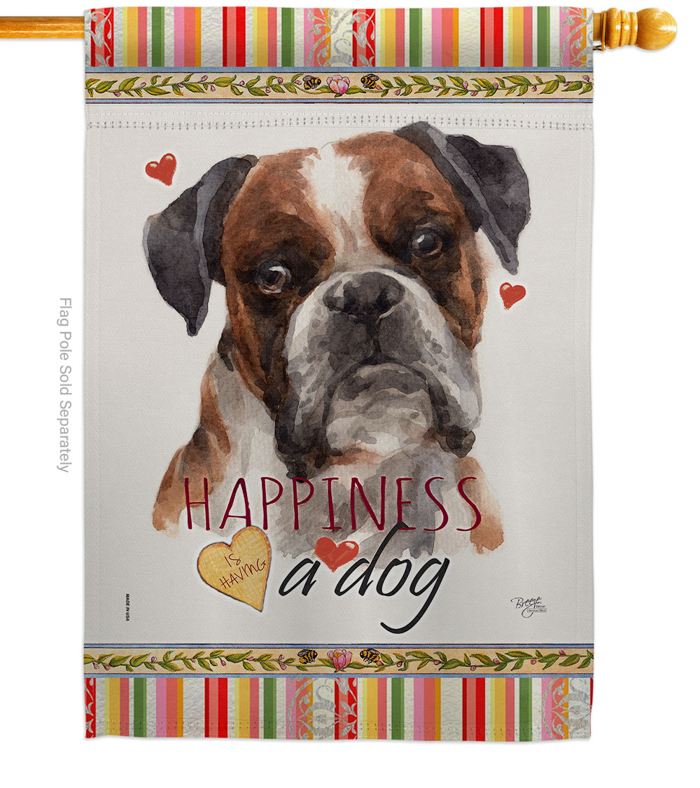 Brindle Boxer Happiness Animals Dog 28 x 40 in. Double-Sided Decorative Vertical House Flags for Decoration Banner Garden Yard Gift