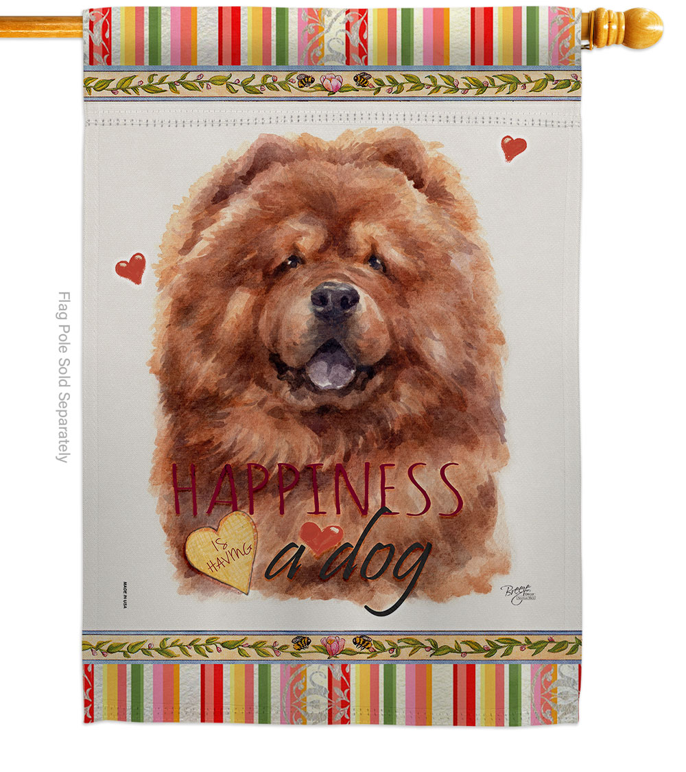 Red Chow Happiness Animals Dog 28 x 40 in. Double-Sided Decorative Vertical House Flags for Decoration Banner Garden Yard Gift