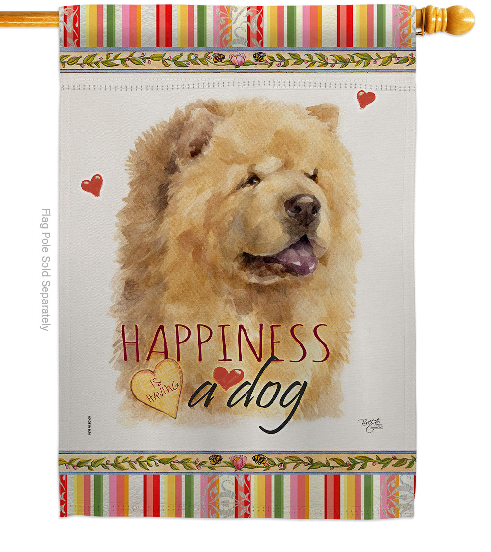 Cream Chow Happiness Animals Dog 28 x 40 in. Double-Sided Decorative Vertical House Flags for Decoration Banner Garden Yard Gift