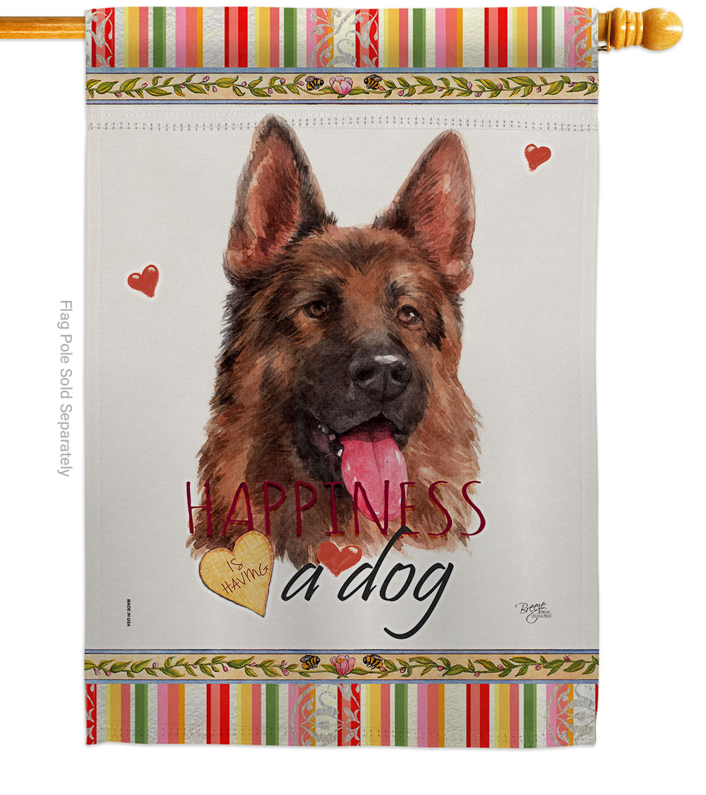 Red German Shepherd Happiness Animals Dog 28 x 40 in. Double-Sided Decorative Vertical House Flags for Decoration Banner Garden Yard Gift