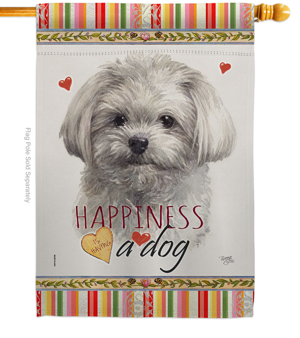 Cute Maltese Happiness Animals Dog 28 x 40 in. Double-Sided Decorative Vertical House Flags for Decoration Banner Garden Yard Gift