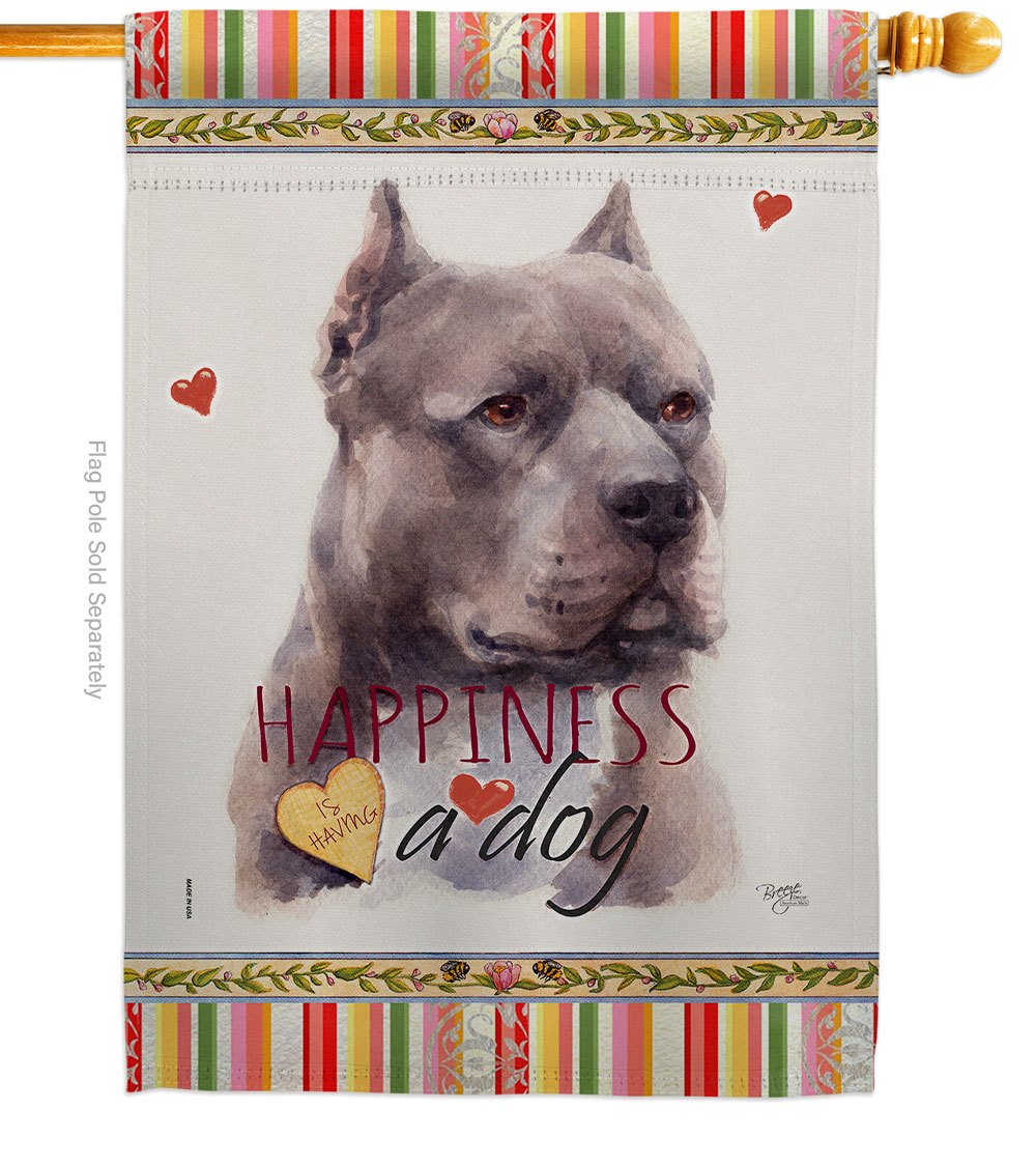 Blue Pitbull Happiness Animals Dog 28 x 40 in. Double-Sided Decorative Vertical House Flags for Decoration Banner Garden Yard Gift
