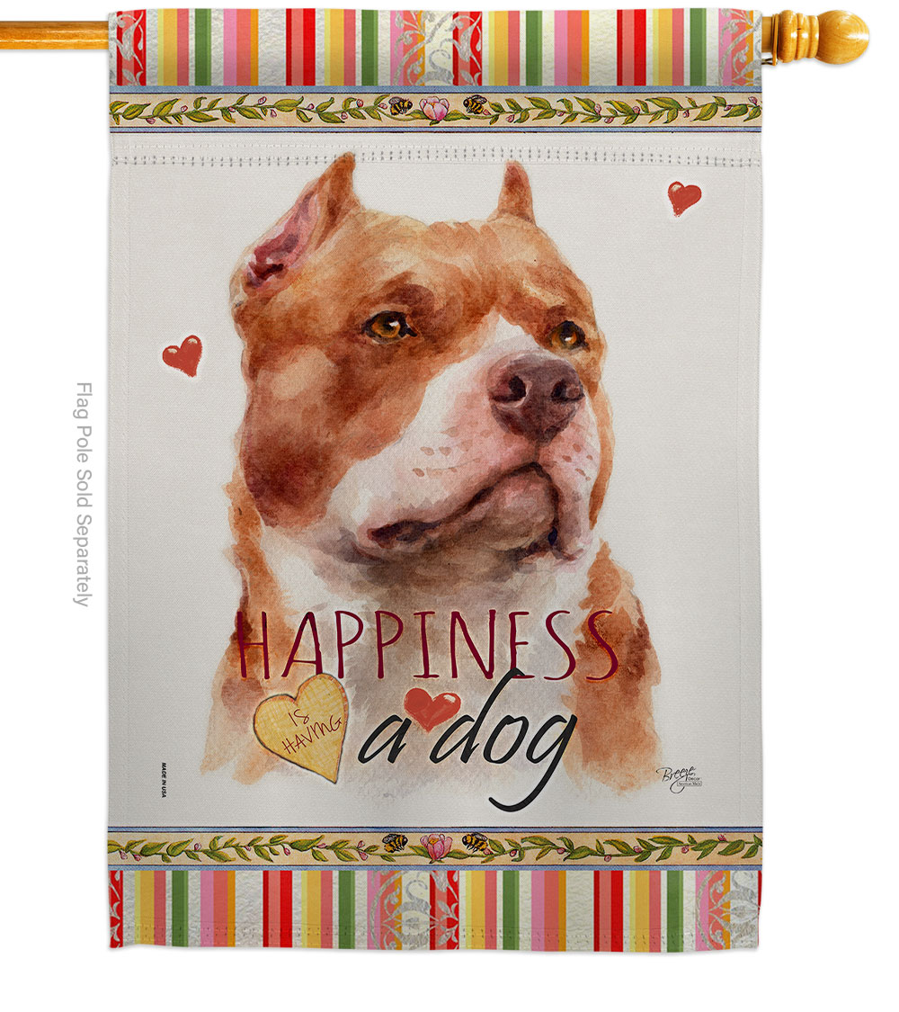 Fawn Pitbull Happiness Animals Dog 28 x 40 in. Double-Sided Decorative Vertical House Flags for Decoration Banner Garden Yard Gift