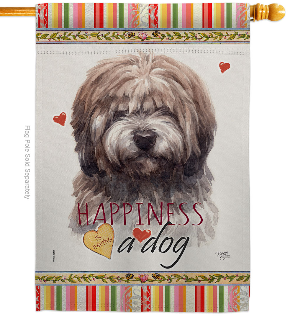 Brindle Tibetan Terrier Happiness Animals Dog 28 x 40 in. Double-Sided Decorative Vertical House Flags for Decoration Banner Garden Yard Gift