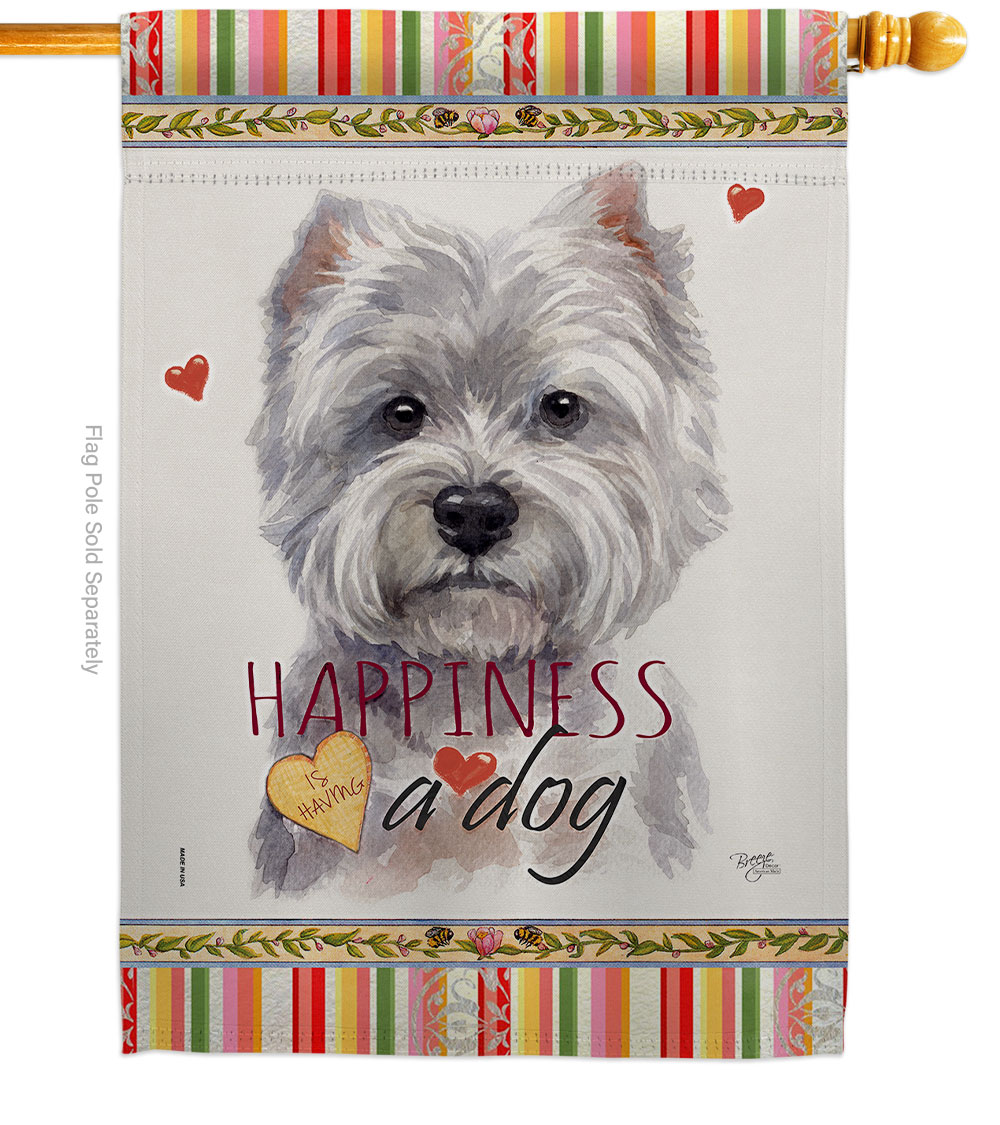 White Westie Happiness Animals Dog 28 x 40 in. Double-Sided Decorative Vertical House Flags for Decoration Banner Garden Yard Gift