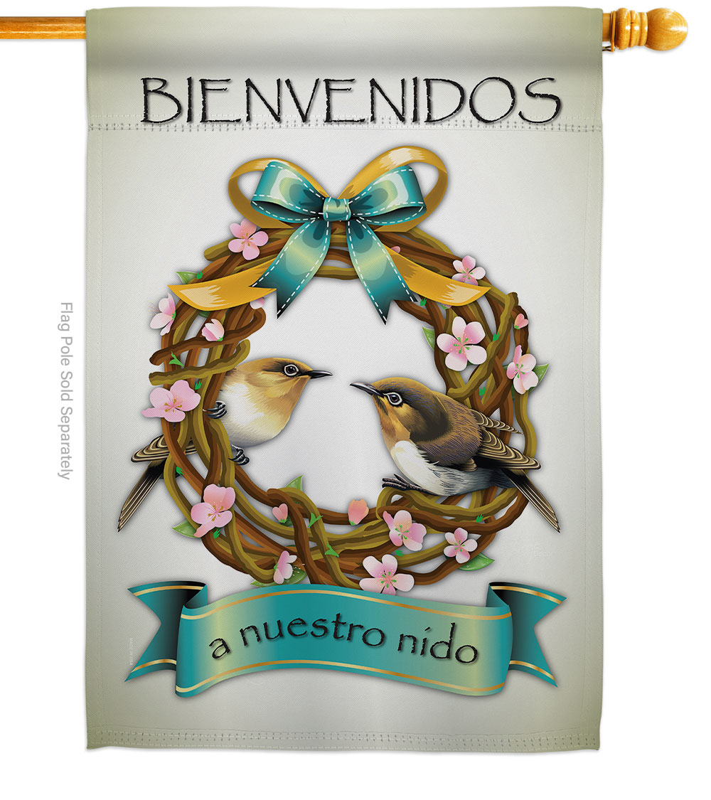 Bienvenidos a Nuestro Nido Animals Bird 28 x 40 in. Double-Sided Decorative Vertical House Flags for Decoration Banner Garden Yard Gift