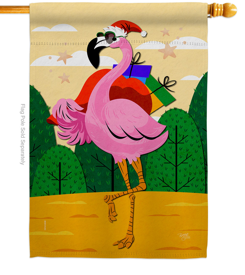 Cool Christmas Flamingo Animals Bird 28 x 40 in. Double-Sided Decorative Vertical House Flags for Decoration Banner Garden Yard Gift