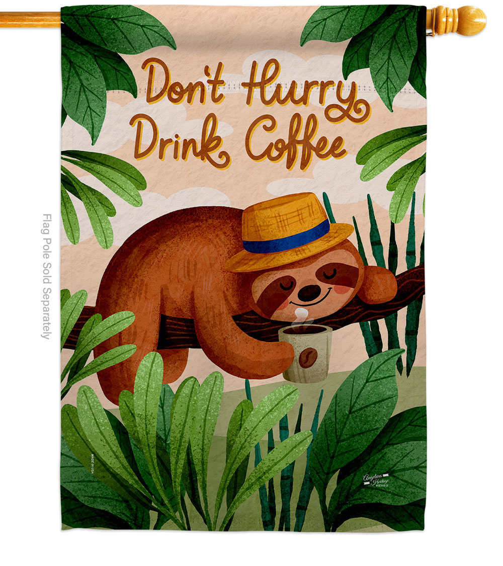 Sloth Drink Coffee Animals Wildlife 28 x 40 in. Double-Sided Decorative Vertical House Flags for Decoration Banner Garden Yard Gift