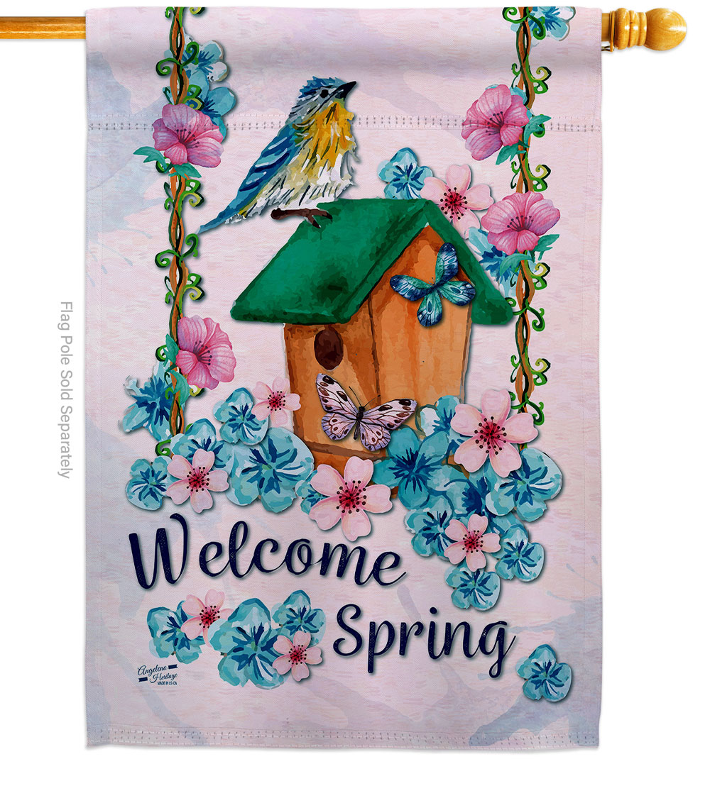 Welcome Spring Bird Animals 28 x 40 in. Double-Sided Decorative Vertical House Flags for Decoration Banner Garden Yard Gift