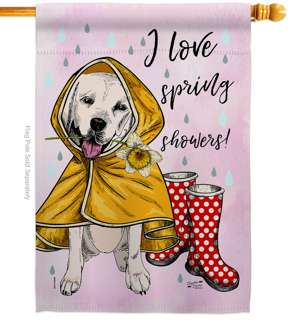 Love Spring Shower Animals Dog 28 x 40 in. Double-Sided Decorative Vertical House Flags for Decoration Banner Garden Yard Gift