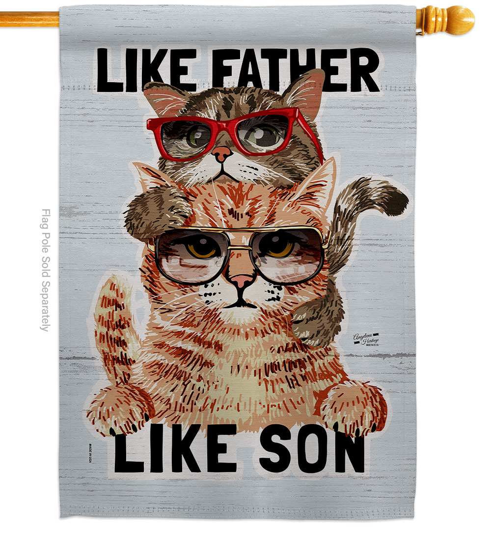 Like Father Son Animals Cat 28 x 40 in. Double-Sided Decorative Vertical House Flags for Decoration Banner Garden Yard Gift