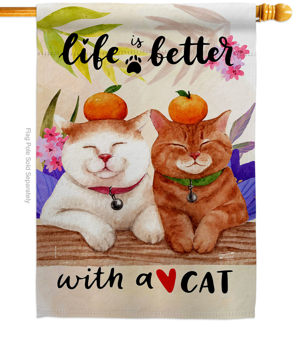 H137552-BO Better with Cats Animals Cat 28 x 40 in. Double-Sided Decorative Vertical House Flags for Decoration Banner Garden Yard Gift