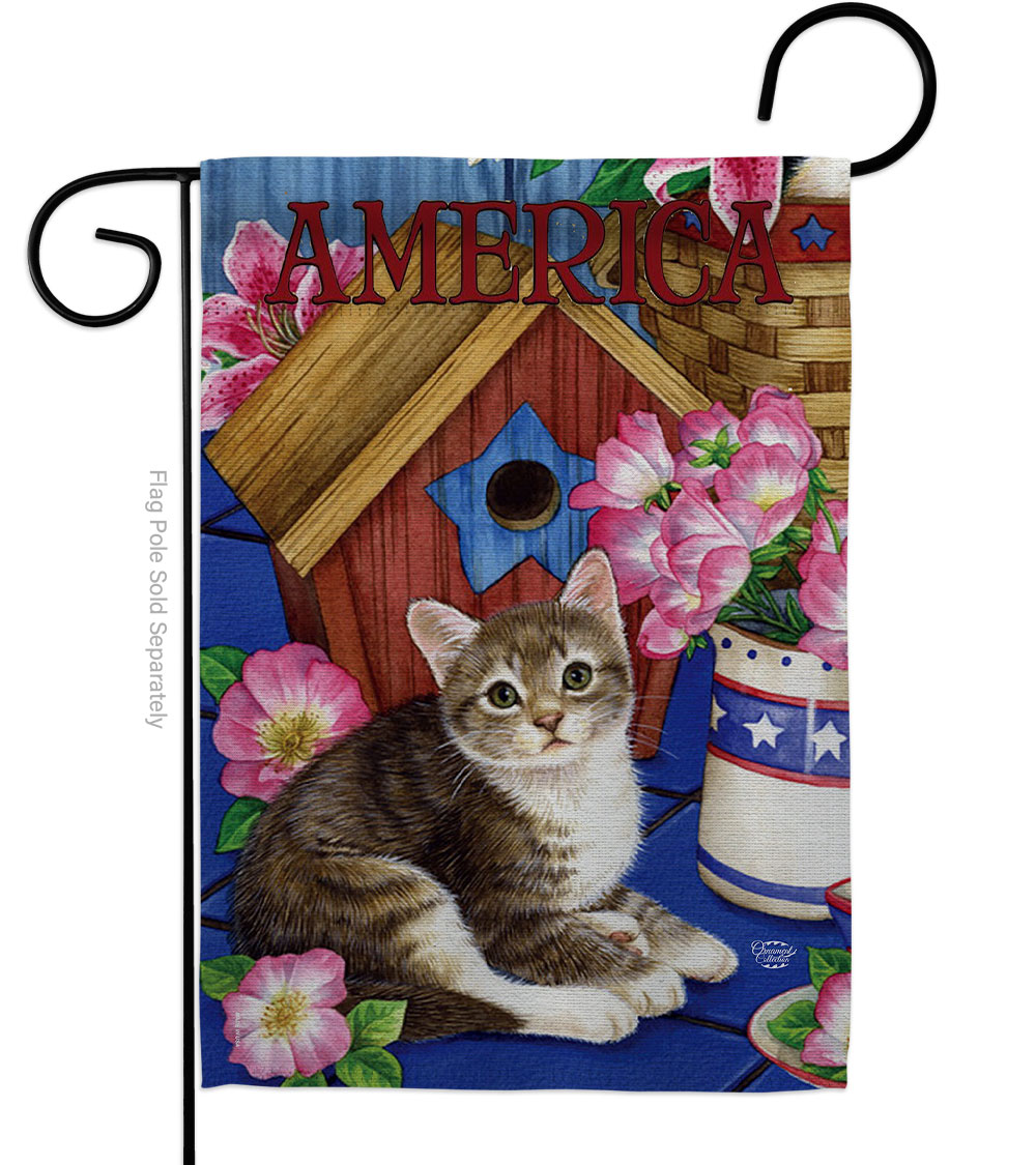 America Proud Kitten Cat Animals 13 x 18.5 in. Double-Sided Decorative Vertical Garden Flags for House Decoration Banner Yard Gift