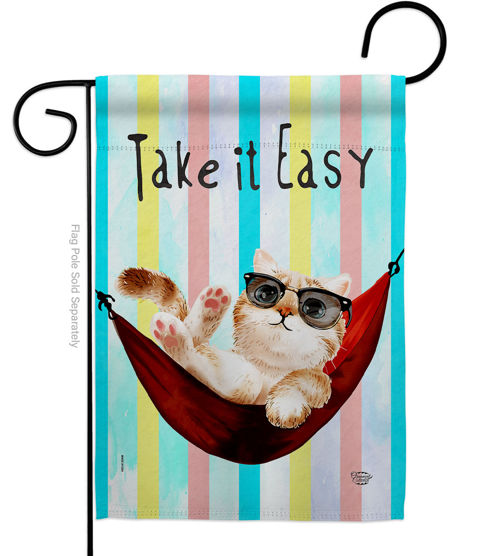 Take it Easy Animals Cat 13 x 18.5 in. Double-Sided Decorative Vertical Garden Flags for House Decoration Banner Yard Gift