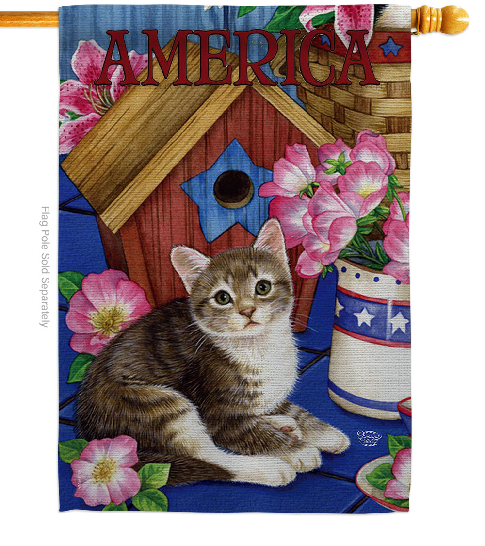 America Proud Kitten Cat Animals 28 x 40 in. Double-Sided Decorative Vertical House Flags for Decoration Banner Garden Yard Gift