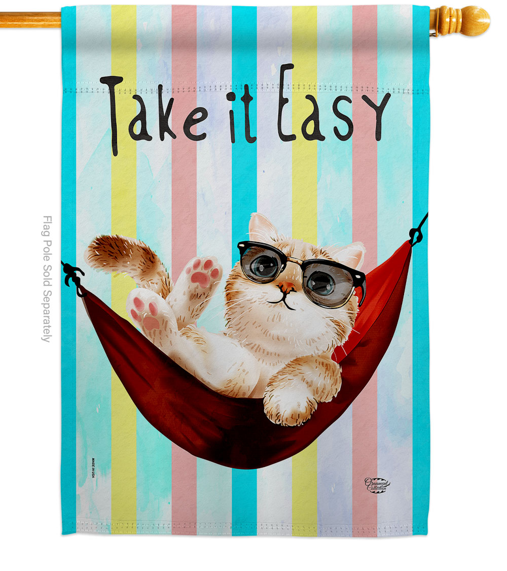 Take it Easy Animals Cat 28 x 40 in. Double-Sided Decorative Vertical House Flags for Decoration Banner Garden Yard Gift