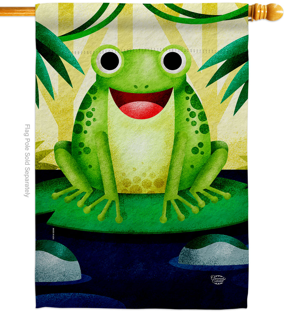 Happy Frog Animals Critter 28 x 40 in. Double-Sided Decorative Vertical House Flags for Decoration Banner Garden Yard Gift