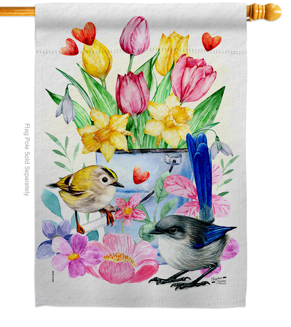 Spring Birdie Animals Bird 28 x 40 in. Double-Sided Decorative Vertical House Flags for Decoration Banner Garden Yard Gift