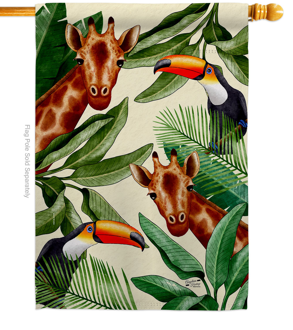 Giraffe Toucan Animals Wildlife 28 x 40 in. Double-Sided Decorative Vertical House Flags for Decoration Banner Garden Yard Gift