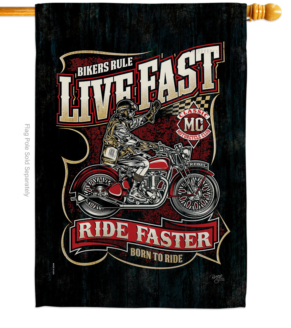 28 x 40 in. Bikers Rule Interests Vehicle Double-Sided Decorative Vertical House Flags - Decoration Banner Garden Yard Gift
