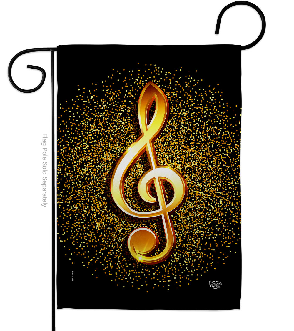G192573-BO 13 x 18.5 in. Gold Clef Interests Music Double-Sided Decorative Vertical Garden Flags - House Decoration Banner Yard Gift
