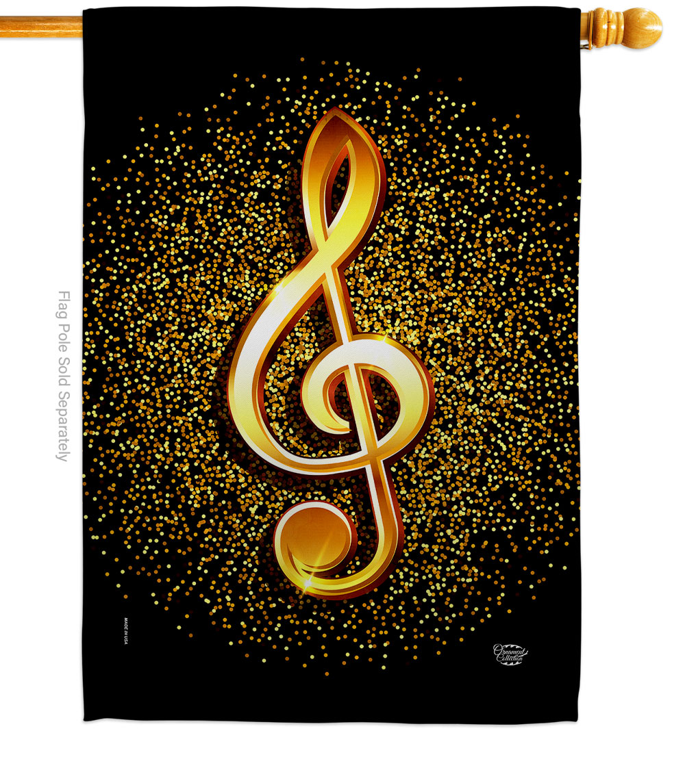 H192573-BO 28 x 40 in. Gold Clef Interests Music Double-Sided Decorative Vertical House Flags - Decoration Banner Garden Yard Gift