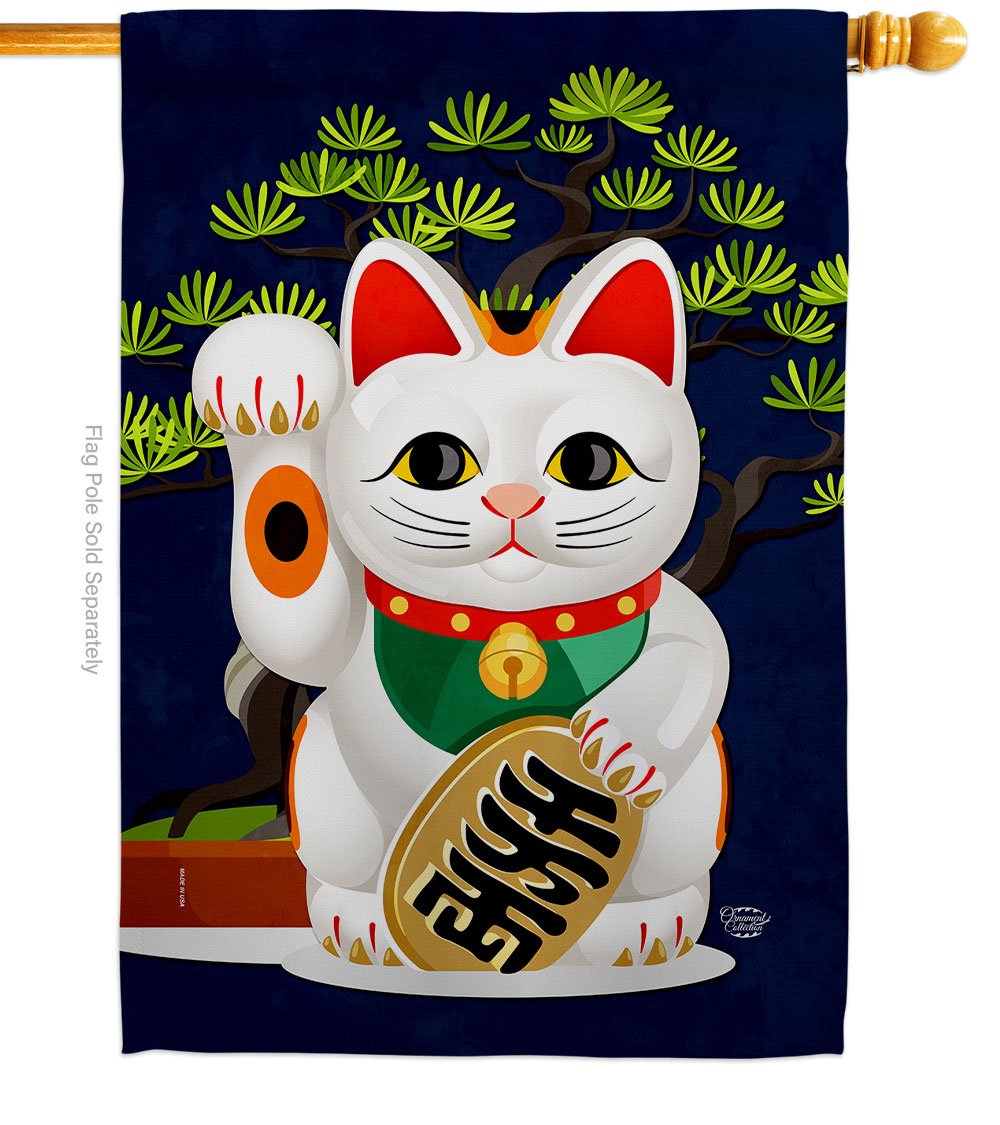 H192584-BO 28 x 40 in. Fortune Cat Interests Fantasy Double-Sided Decorative Vertical House Flags - Decoration Banner Garden Yard Gift