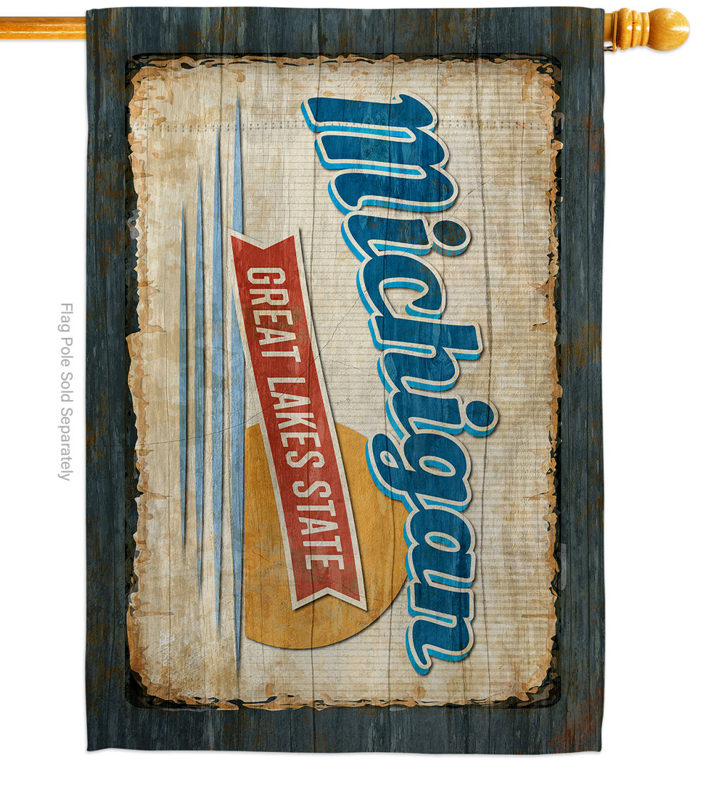 H140967-BO 28 x 40 in. Michigan Vintage American State House Flag with Double-Sided Horizontal Decoration Banner Garden Yard Gift