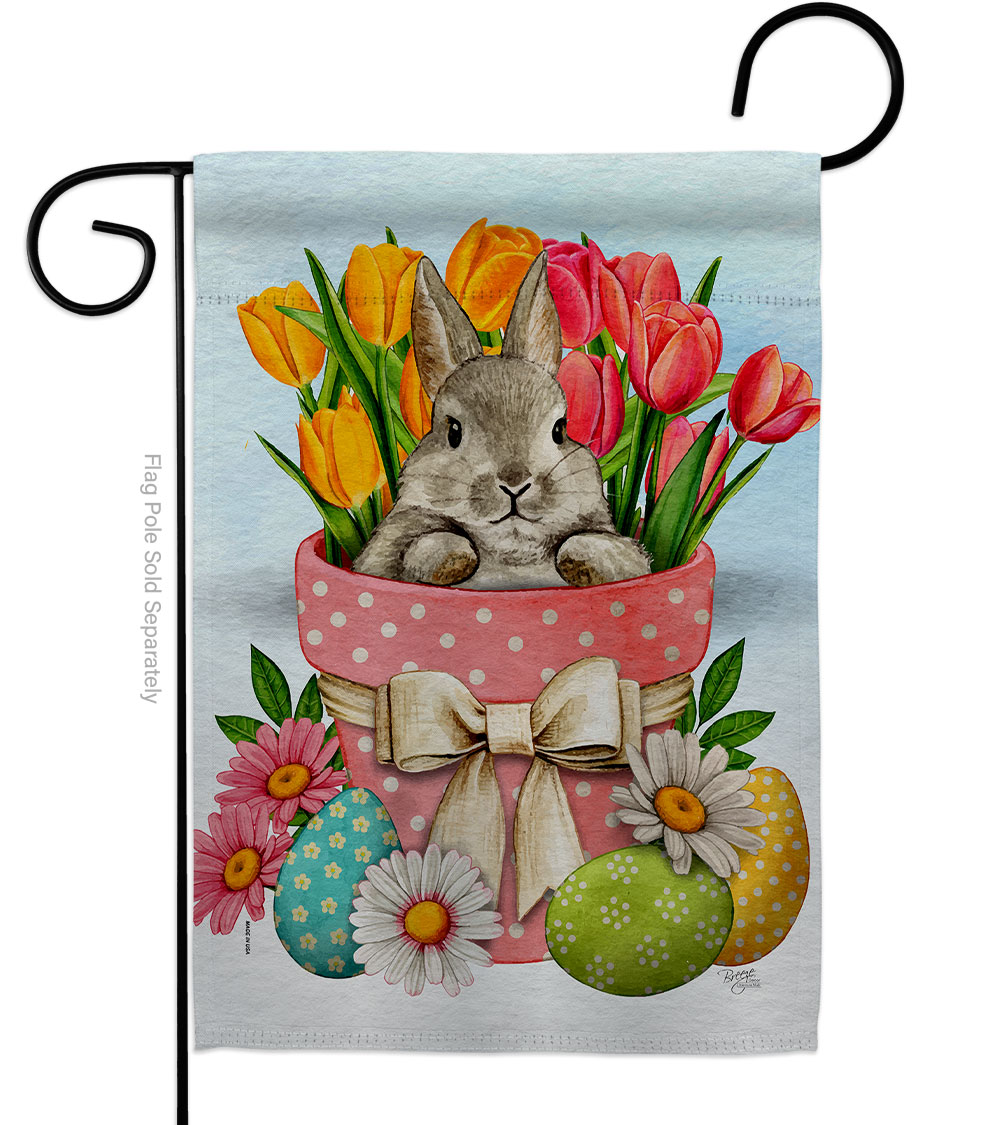 13 x 18.5 in. Bunny with Tulips Springtime easter Vertical Garden Flag with Double-Sided House Decoration Banner Yard Gift