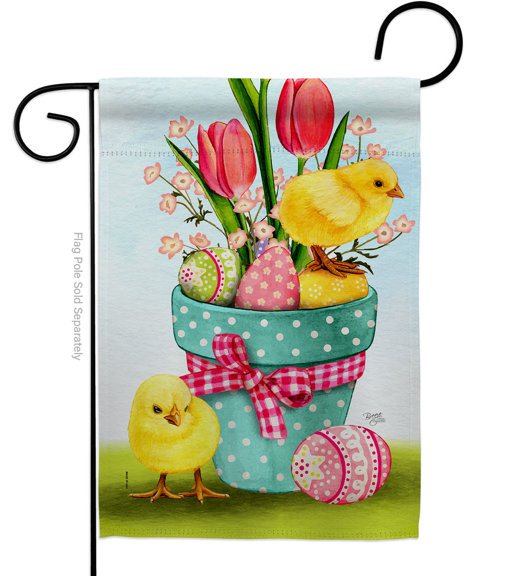 13 x 18.5 in. Chicks on Eggs Springtime easter Vertical Garden Flag with Double-Sided House Decoration Banner Yard Gift