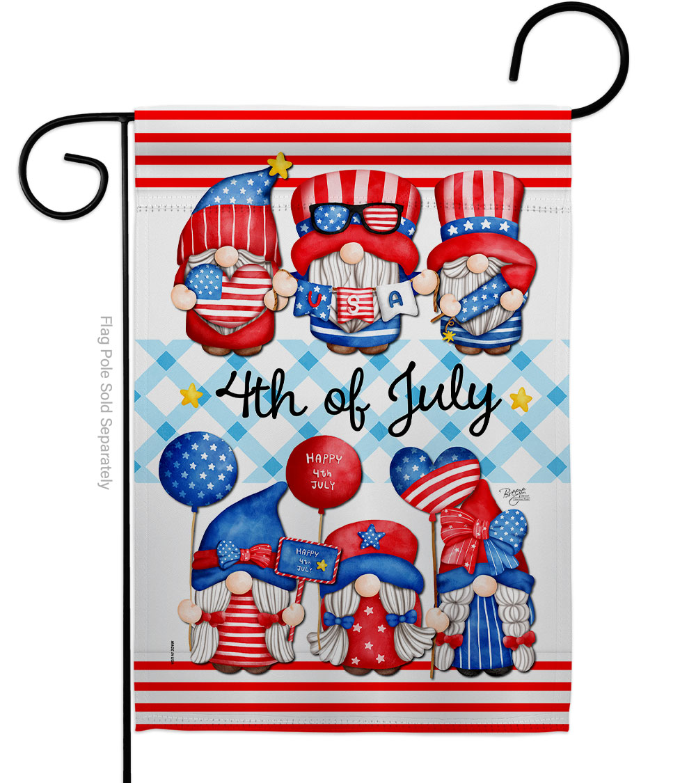 G154159-BO 13 x 18.5 in. July 4th Gnome Vertical Garden Flag with Double-Sided House Decoration Banner Yard Gift