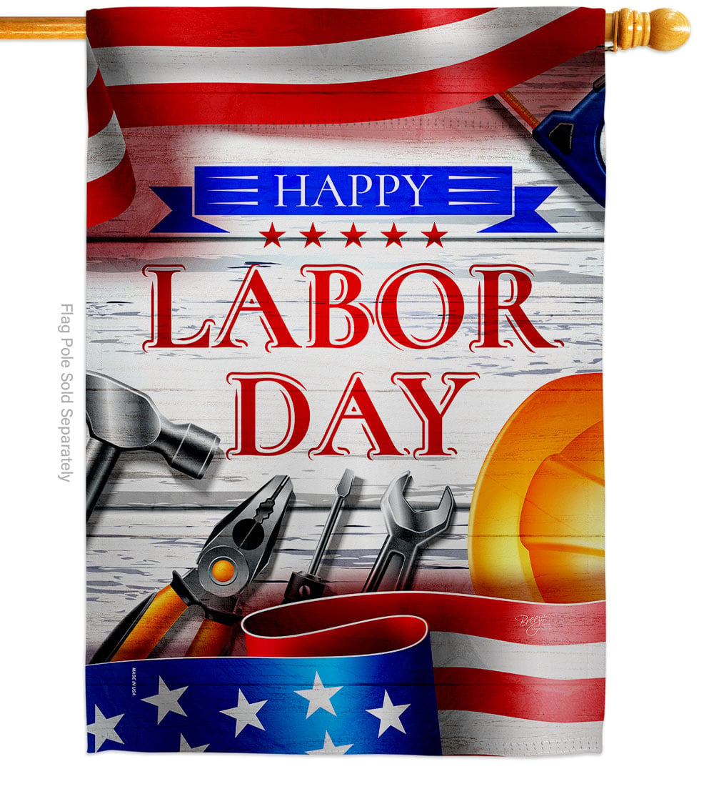 28 x 40 in. Happy Labor Day American Star & Stripes Vertical House Flag with Double-Sided Decorative Banner Garden Yard Gift