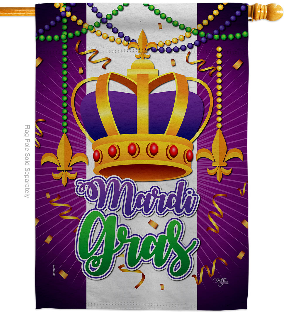 28 x 40 in. Mardi Gras Crown Springtime Vertical House Flag with Double-Sided Decorative Banner Garden Yard Gift