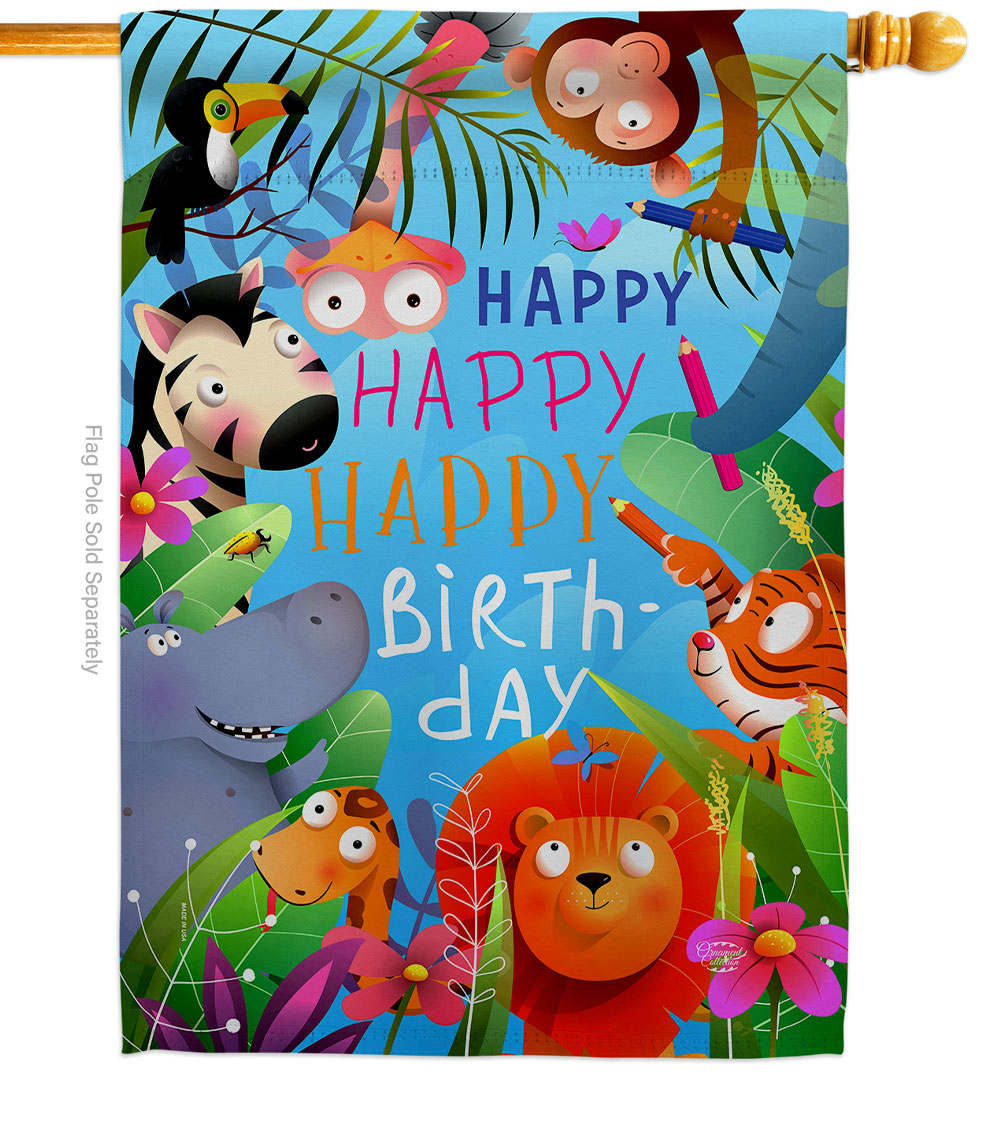 28 x 40 in. Let Gather Birthday Celebration Vertical House Flag with Double-Sided Decorative Banner Garden Yard Gift