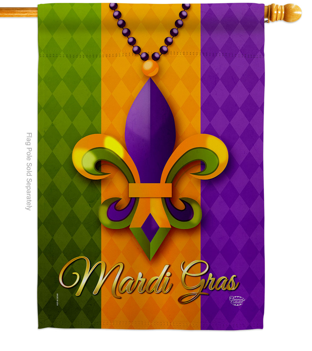 28 x 40 in. Mardi Gras Beeds Springtime Vertical House Flag with Double-Sided Decorative Banner Garden Yard Gift