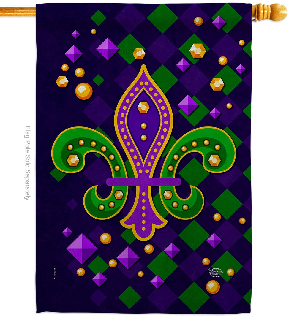 28 x 40 in. Diamond Fleur de Lis Springtime Mardi Gras Vertical House Flag with Double-Sided Decorative Banner Garden Yard Gift