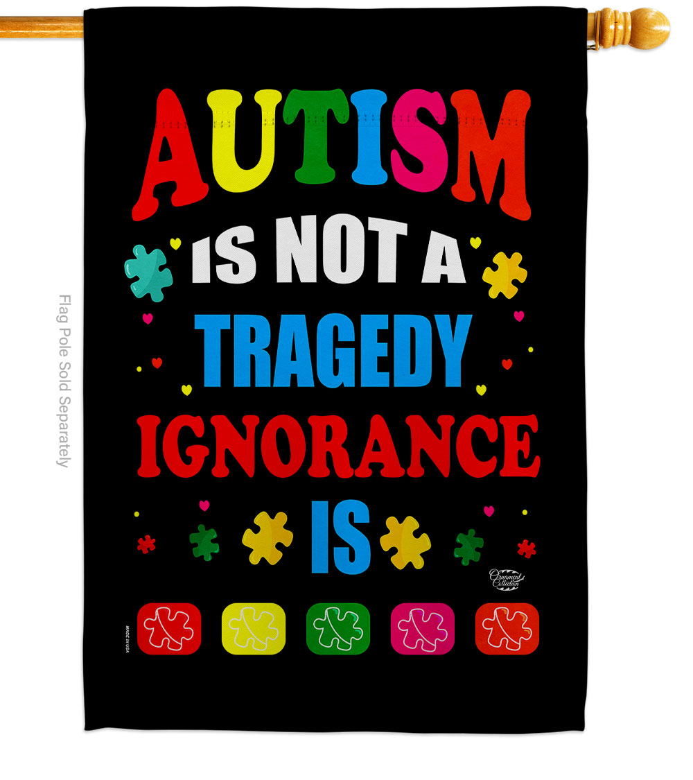 28 x 40 in. Austism Not Tragedy Support Awareness Vertical House Flag with Double-Sided Decorative Banner Garden Yard Gift
