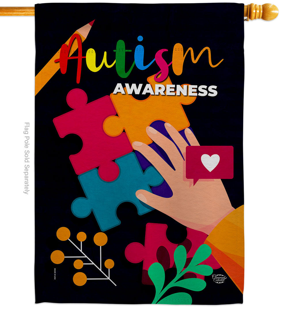 28 x 40 in. Austism Puzzle Support Awareness Vertical House Flag with Double-Sided Decorative Banner Garden Yard Gift