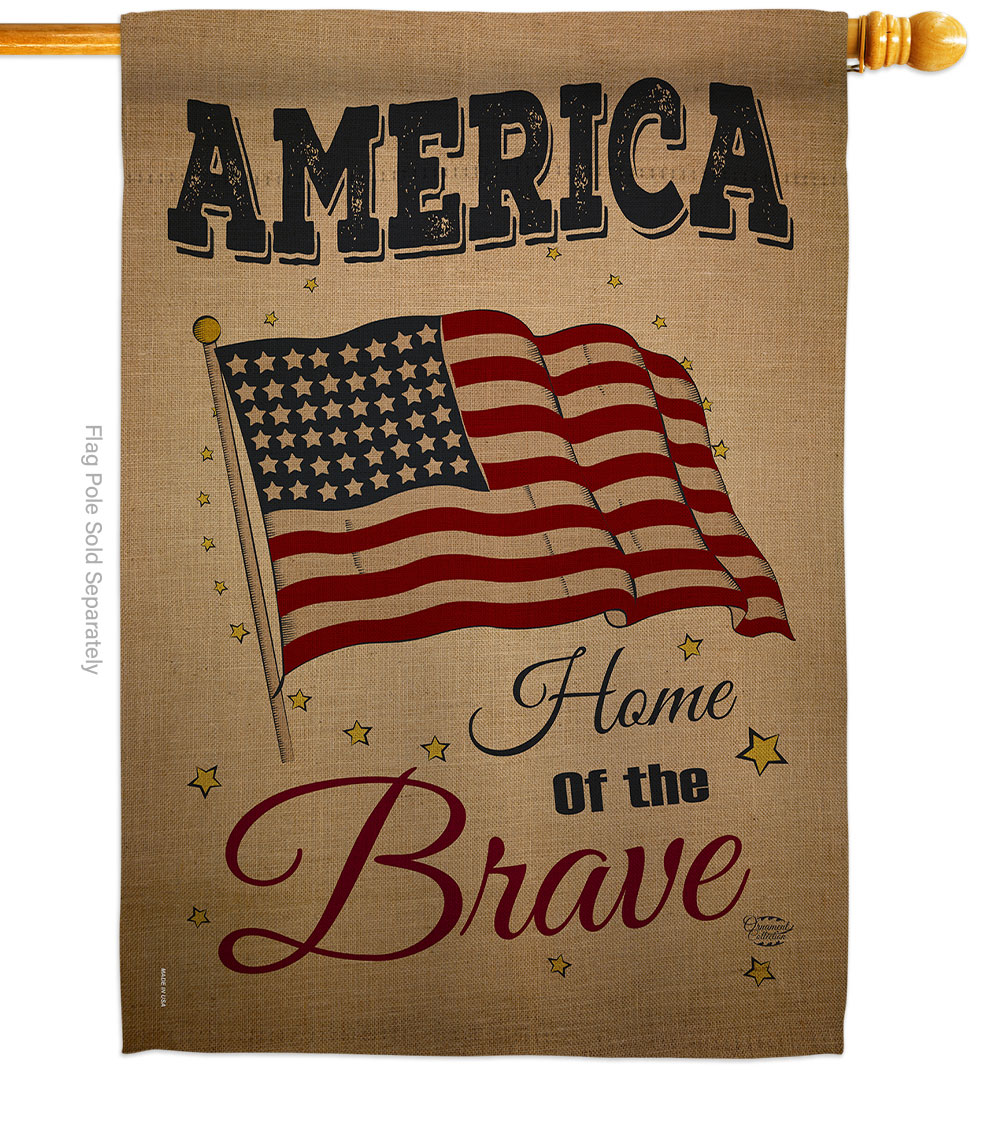 H191083-BO 28 x 40 in. America Home of the Brave American Star & Stripes Vertical House Flag with Double-Sided Decorative Banner Garden Yard Gift