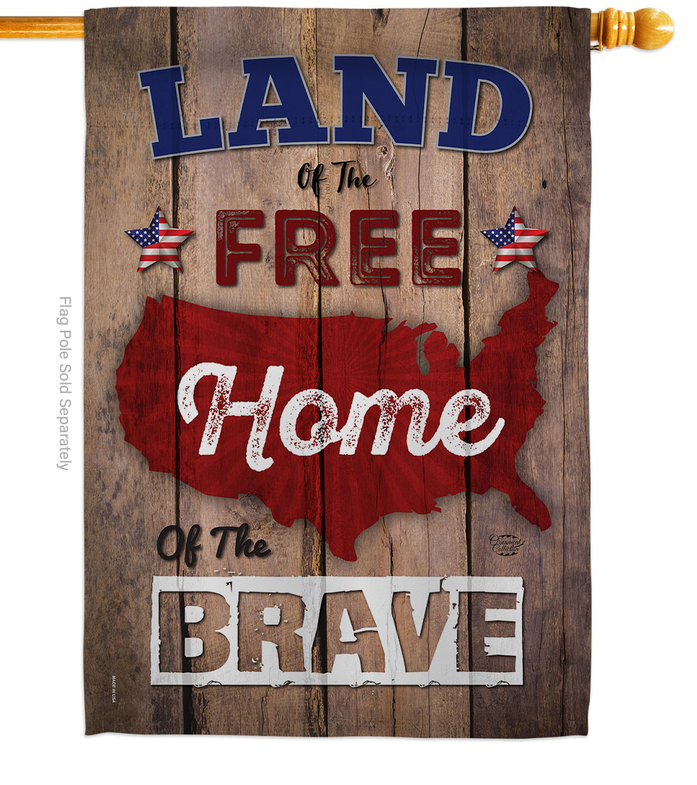 H191110-BO 28 x 40 in. Land of the Free Home Brave American Star & Stripes Vertical House Flag with Double-Sided Decorative Banner Garden Yard Gift