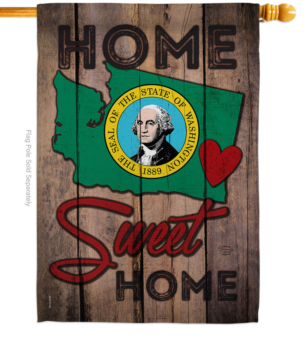 H191113-BO 28 x 40 in. State Washington Home Sweet American State Vertical House Flag with Double-Sided Decorative Banner Garden Yard Gift